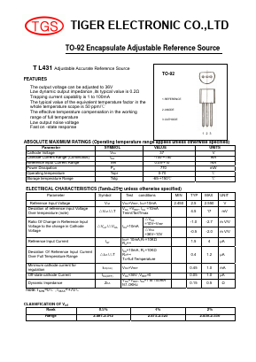 TL431 Datasheet PDF Tiger Electronic