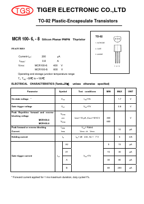 MCR100-8 Datasheet PDF Tiger Electronic