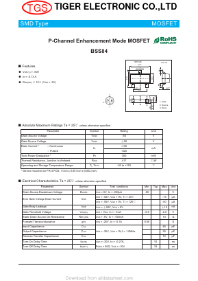 BSS84 Datasheet PDF Tiger Electronic