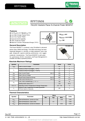 RFP70N06 Datasheet PDF Thinki Semiconductor Co., Ltd.