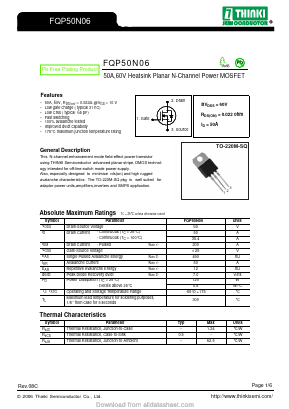 FQP50N06 Datasheet PDF Thinki Semiconductor Co., Ltd.