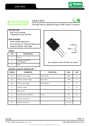 2SA1943 Datasheet PDF Thinki Semiconductor Co., Ltd.