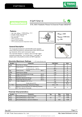 FQP70N10 Datasheet PDF Thinki Semiconductor Co., Ltd.