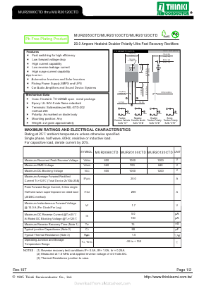 MUR20100CTD Datasheet PDF Thinki Semiconductor Co., Ltd.