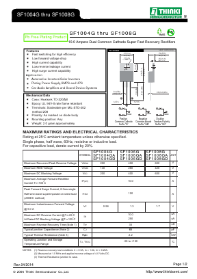 SF1008G Datasheet PDF Thinki Semiconductor Co., Ltd.