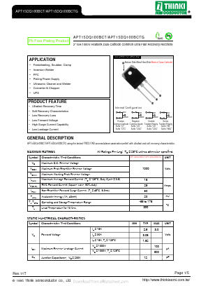 APT15DQ100BCT Datasheet PDF Thinki Semiconductor Co., Ltd.