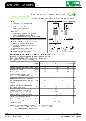 MUR1660CTRG Datasheet PDF Thinki Semiconductor Co., Ltd.