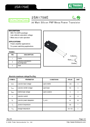 2SA1758E Datasheet PDF Thinki Semiconductor Co., Ltd.