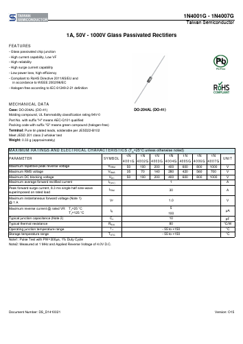 1N4007G Datasheet PDF Taiwan Memory Technology