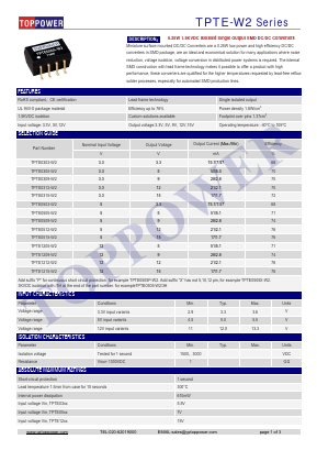 TPTE-W2 Datasheet PDF Toppower Electronic Technology Limited