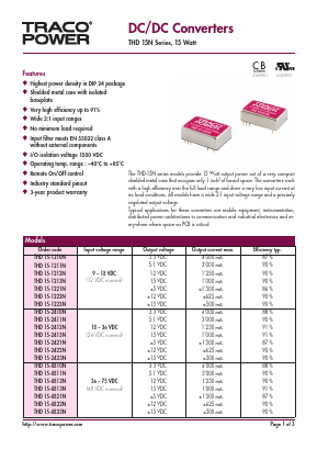 THD15-1221N Datasheet PDF TRACO Electronic AG