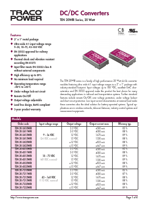 TEN20-4811WIR Datasheet PDF TRACO Electronic AG
