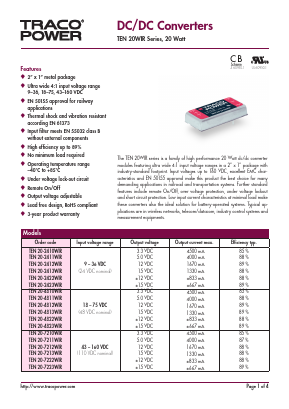 TEN20-2410WIR Datasheet PDF TRACO Electronic AG