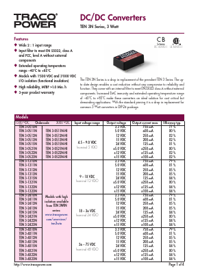 TEN3-2421N Datasheet PDF TRACO Electronic AG