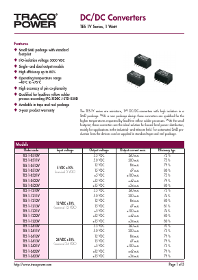 TES1-1222V Datasheet PDF TRACO Electronic AG