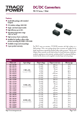 TES1-1213V Datasheet PDF TRACO Electronic AG