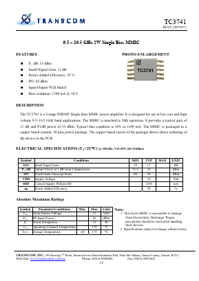 TC3741 Datasheet PDF Transcom, Inc.