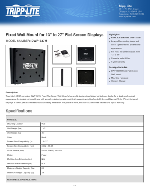 DWF1327M Datasheet PDF Tripp Lite. All Rights Reserved