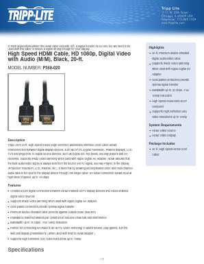 P568-020 Datasheet PDF Tripp Lite. All Rights Reserved