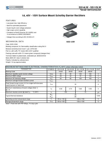 SS14LW Datasheet PDF TSC Corporation