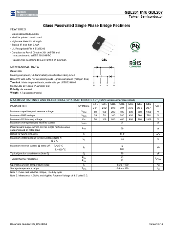 GBL206 Datasheet PDF TSC Corporation