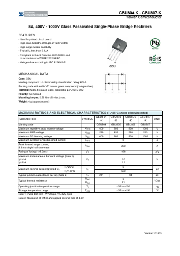 GBU806-K Datasheet PDF TSC Corporation