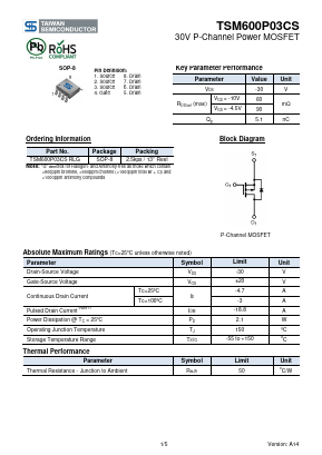 TSM600P03CS Datasheet PDF TSC Corporation