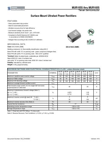 MUR160S Datasheet PDF TSC Corporation