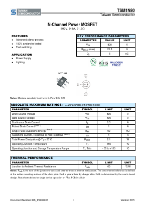 TSM1N80 Datasheet PDF TSC Corporation