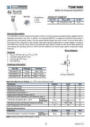 TSM1N80 Datasheet PDF TSC Corporation