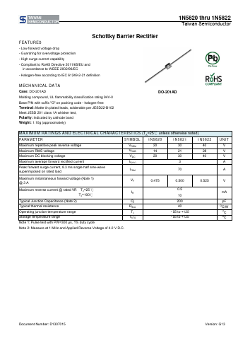 1N5820X0 Datasheet PDF TSC Corporation