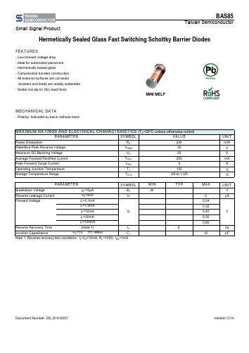 BAS85 Datasheet PDF TSC Corporation