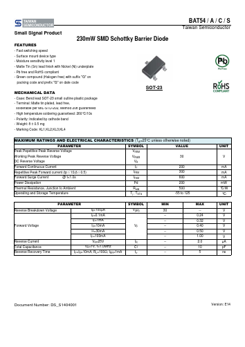 BAT54S-B0RF Datasheet PDF TSC Corporation
