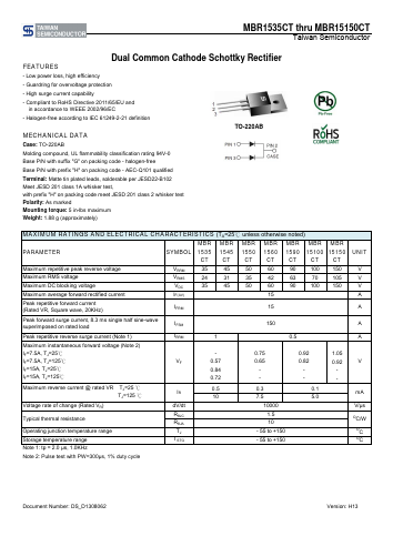 MBR1535CTHC0 Datasheet PDF TSC Corporation