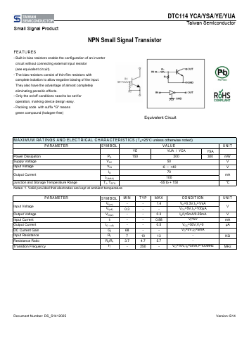 DTC114YE-M0A3G Datasheet PDF TSC Corporation