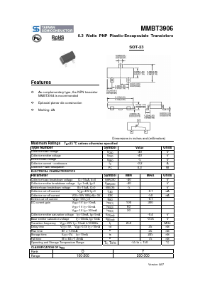 MMBT3906_A07 Datasheet PDF TSC Corporation