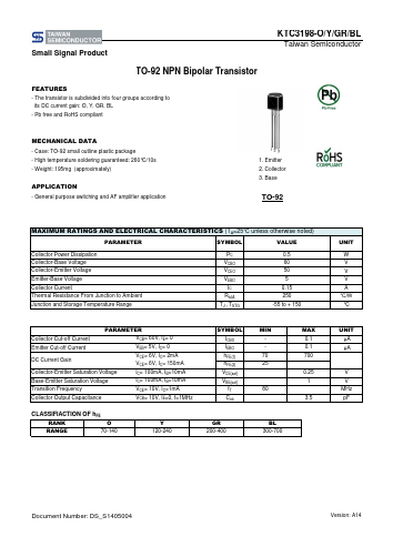 KTC3198-Y Datasheet PDF TSC Corporation