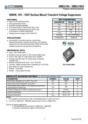 SMDJ11CAHR7G Datasheet PDF TSC Corporation