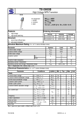 TS13003BCTB0 Datasheet PDF TSC Corporation