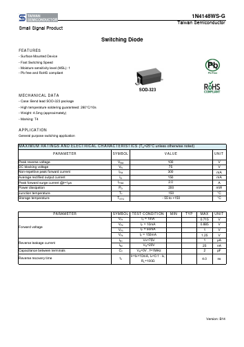 1N4148WS-G Datasheet PDF TSC Corporation