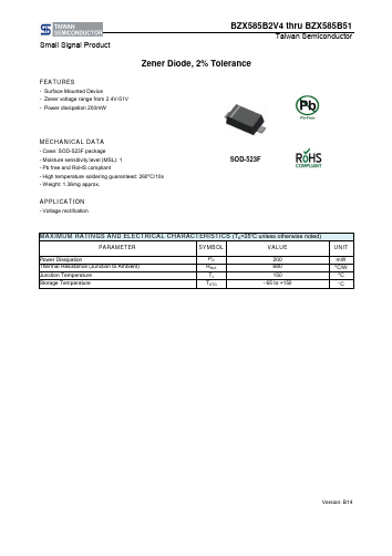 BZX585B22 Datasheet PDF TSC Corporation