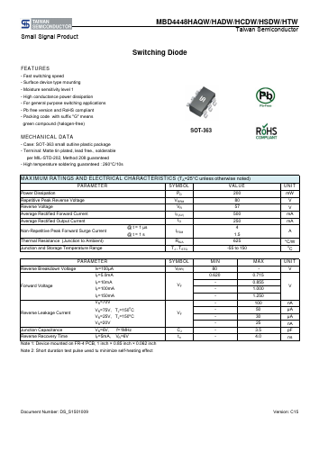 MBD4448HSDWRFG Datasheet PDF TSC Corporation