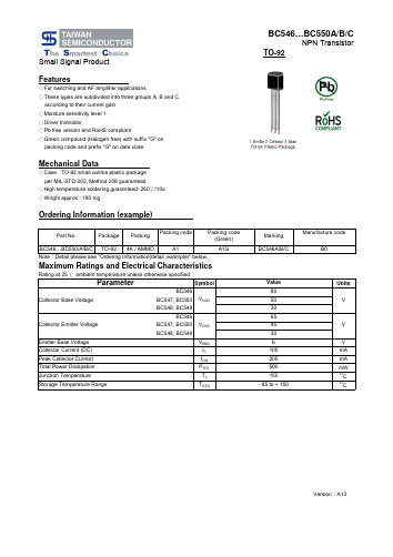 BC549B Datasheet PDF TSC Corporation