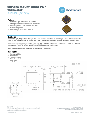 2N6987UTX Datasheet PDF TT Electronics.