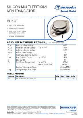 BUX23 Datasheet PDF TT Electronics.