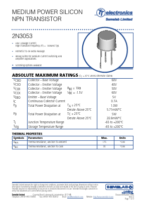 2N3053 Datasheet PDF TT Electronics.