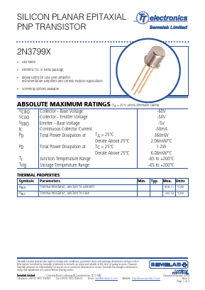 2N3799X Datasheet PDF TT Electronics.