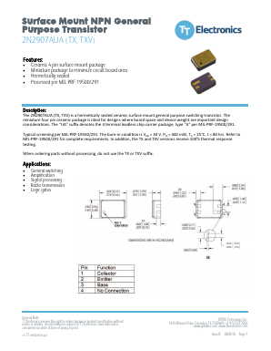 2N2907AUA Datasheet PDF TT Electronics.