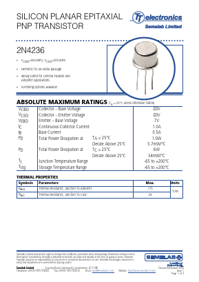 2N4236 Datasheet PDF TT Electronics.