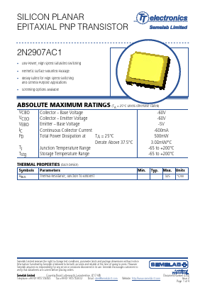 2N2907AC1B-JQRS.GCDE Datasheet PDF TT Electronics.